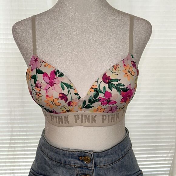 PINK VS 32B Ivory Pink Floral Padded Push-up Bra - Picture 3 of 12